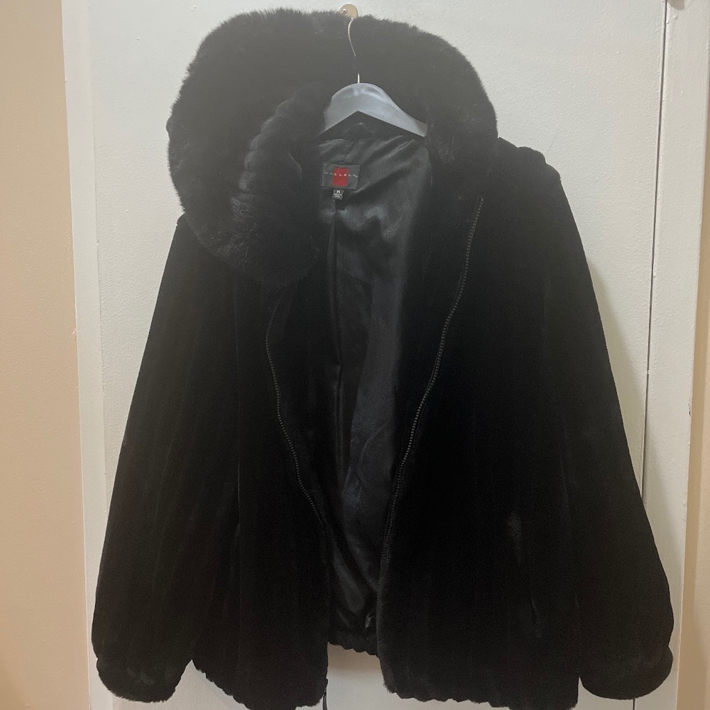 Gallery faux fur zip up jacket-- with large hood